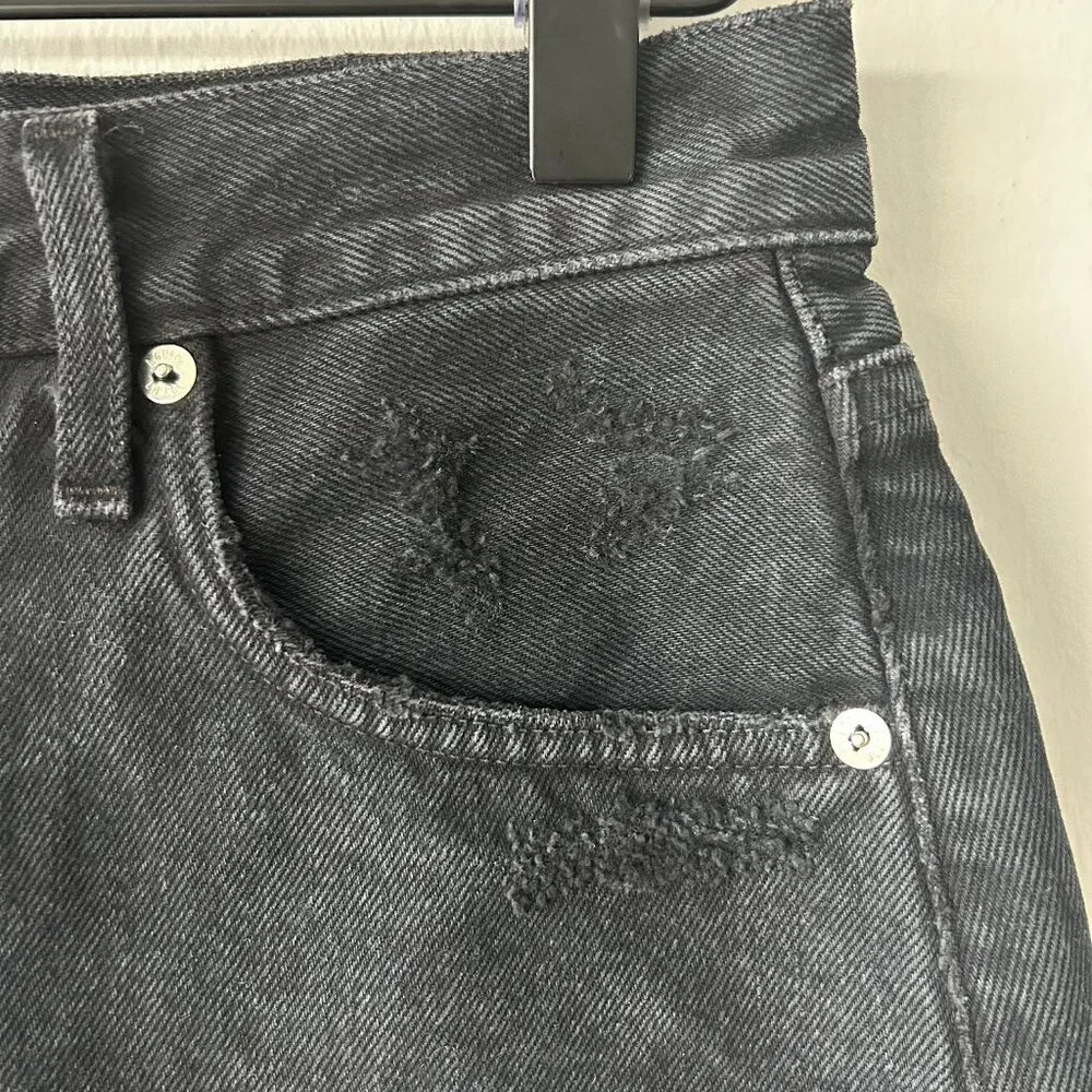 AGOLDE Parker Raw Hem Black Distressed Denim Mini Skirt Women's Size 25 - Picture 3 of 9